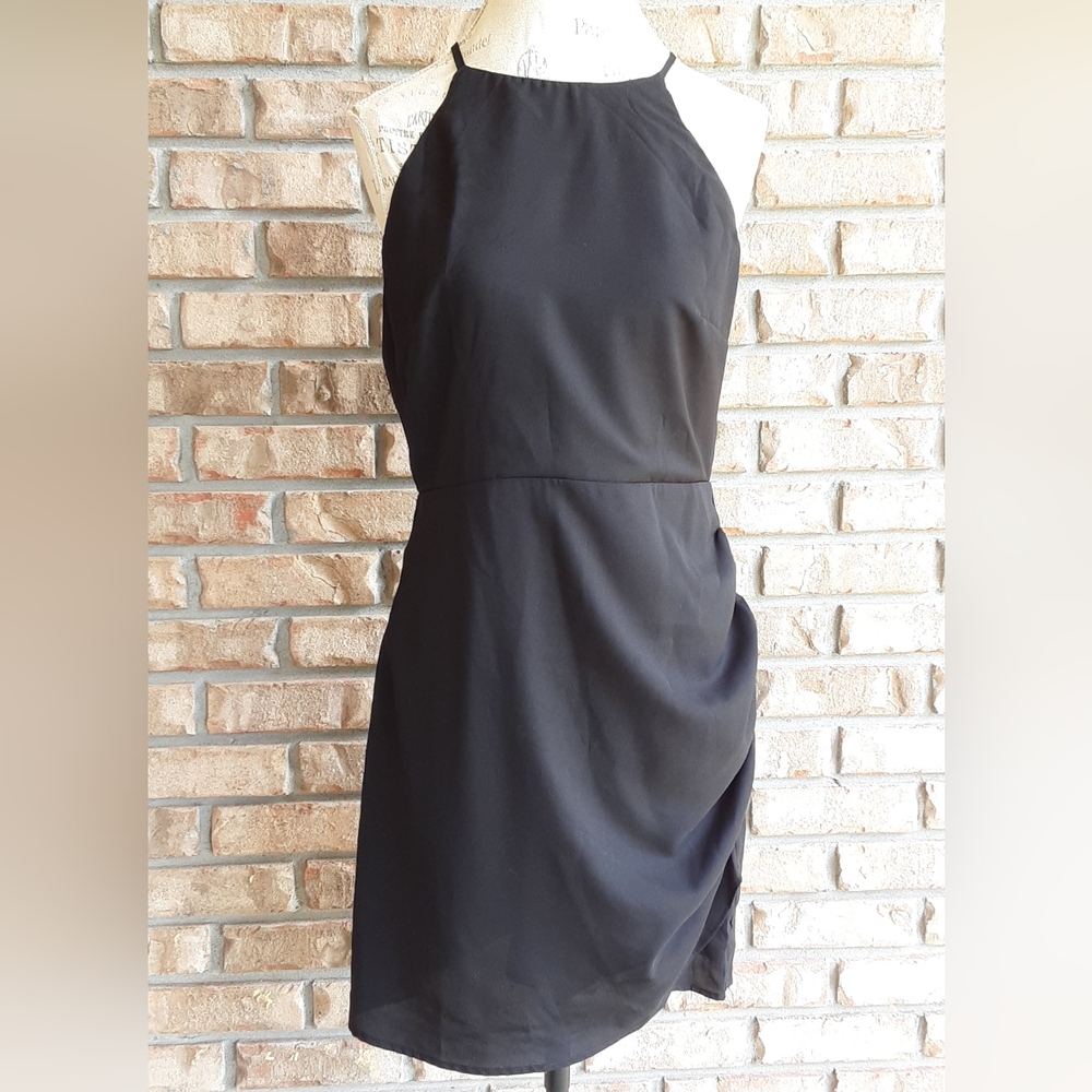 Storia Black Ruched Halter Sheath Dress